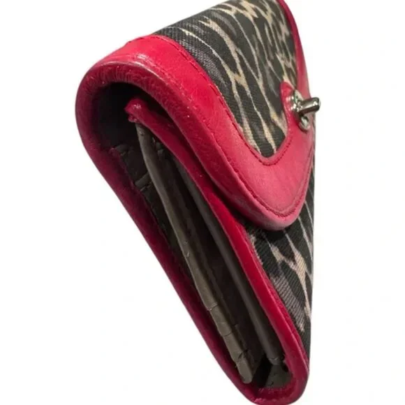Coach Park Ocelot Print w/Red Trim Bi-Fold Wallet with Turn Lock Closure - Picture 4 of 9